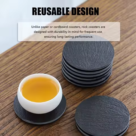 Set de 10 sous-verres ronds en ardoise — pierre noire isolante