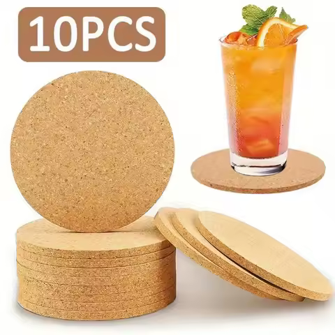 Set de 10 sous-verres ronds en liège naturel — 9,5 cm