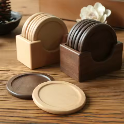 Set de 6 sous-verres en bois de noyer — napperons décoratifs ronds