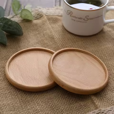 Sous-verres noyer et hêtre — set mixte ronds et carrés 8,8 cm