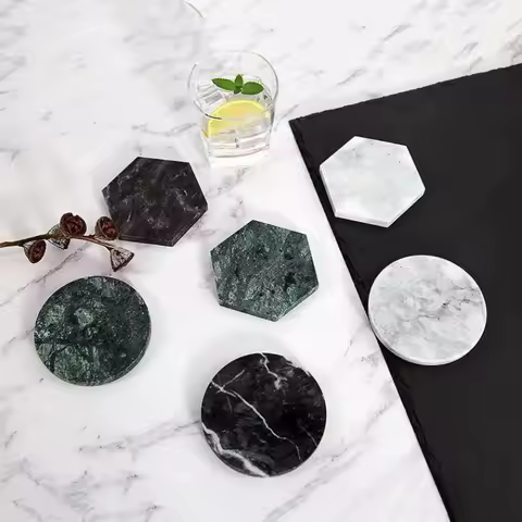 Sous-verre rond en marbre naturel — pièce unitaire haute température