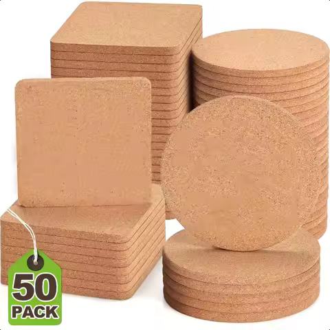 Sous-verres en liège épais 8 mm — set ronds et carrés mixtes